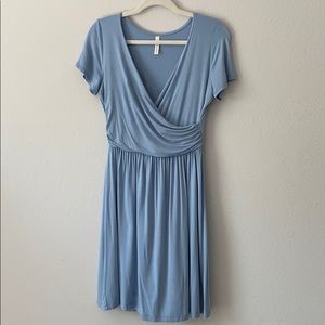 Soft and Stretchy Wrap Dress - Light Blue - Large